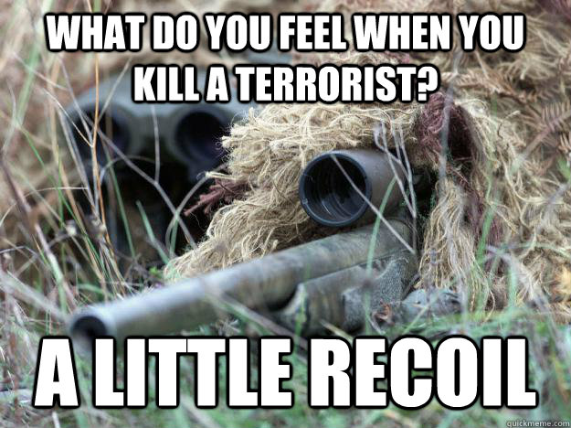 What do you feel when you kill a terrorist? A little recoil - What do you feel when you kill a terrorist? A little recoil  Sniper guy