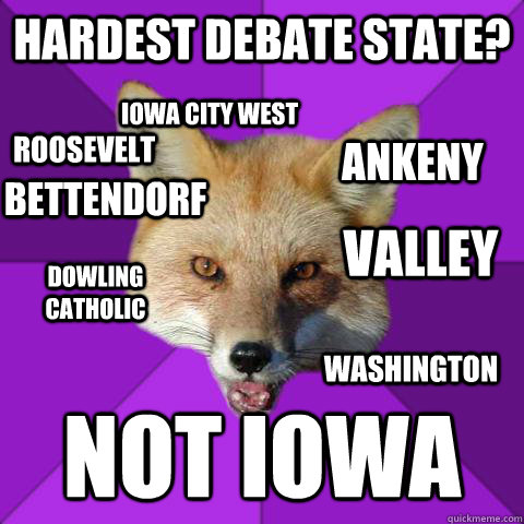 Hardest Debate State? Not iowa Dowling Catholic Iowa City West Bettendorf Valley Washington roosevelt Ankeny    Forensics Fox