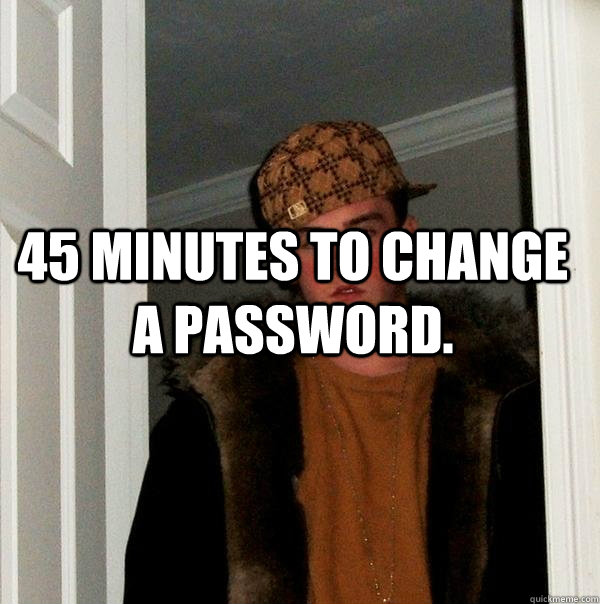 45 minutes to change a password. - 45 minutes to change a password.  Scumbag Steve