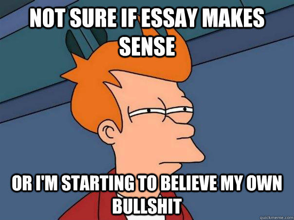 Not sure if essay makes sense Or I'm starting to believe my own bullshit  