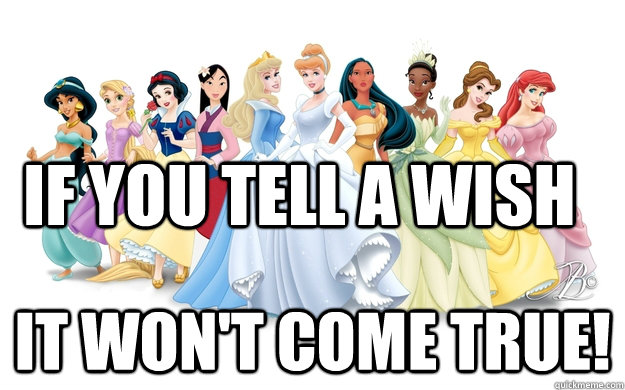 If you tell a wish It won't come true!  disney princesses