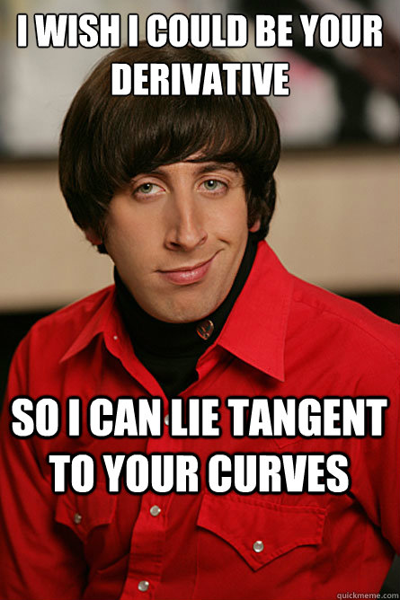 I wish I could be your derivative so I can lie tangent to your curves  Pickup Line Scientist