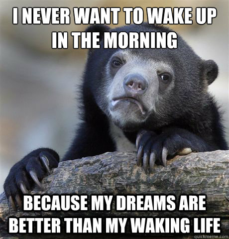 i never want to wake up in the morning because my dreams are better than my waking life  Confession Bear