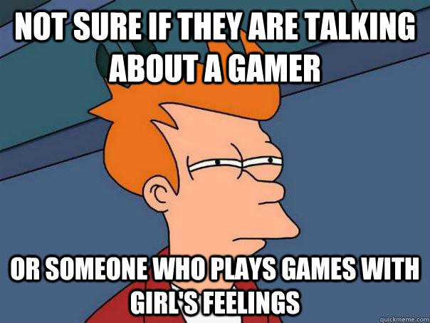 Not sure if they are talking about a Gamer Or someone who plays games with girl's feelings  Futurama Fry