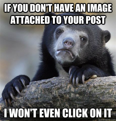 if you don't have an image attached to your post i won't even click on it  Confession Bear