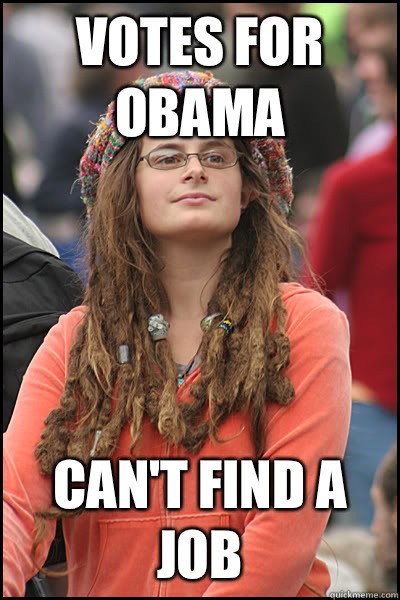 Votes for Obama Can't find a job  College Liberal