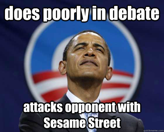 does poorly in debate attacks opponent with Sesame Street  Obama Swag