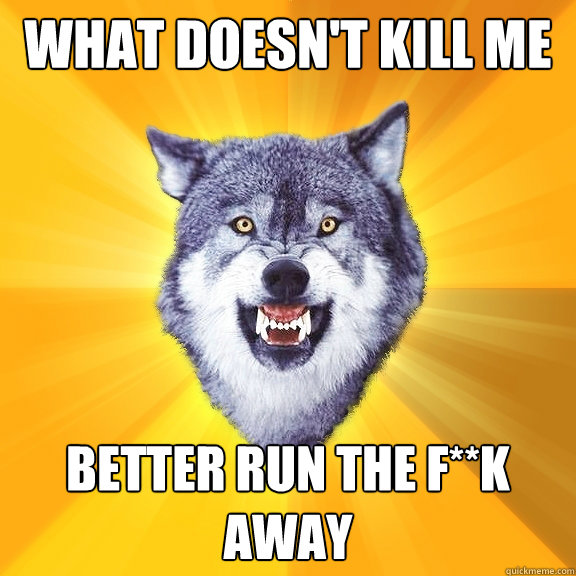 what doesn't kill me better run the f**k away  Courage Wolf