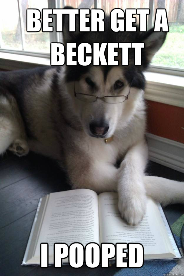 better get a beckett i pooped  Condescending Literary Pun Dog