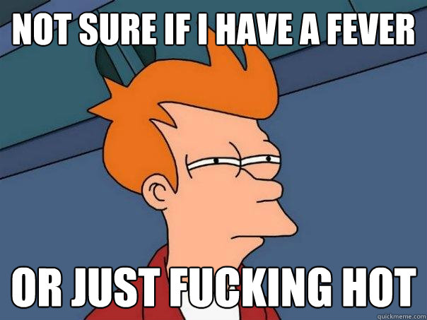 Not sure if I have a fever or just fucking hot - Not sure if I have a fever or just fucking hot  Futurama Fry