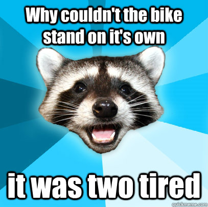 Why couldn't the bike stand on it's own it was two tired  Lame Pun Coon