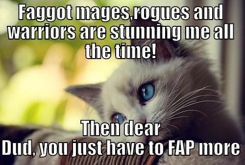 FAGGOT MAGES,ROGUES AND WARRIORS ARE STUNNING ME ALL THE TIME! THEN DEAR DUD, YOU JUST HAVE TO FAP MORE First World Problems Cat