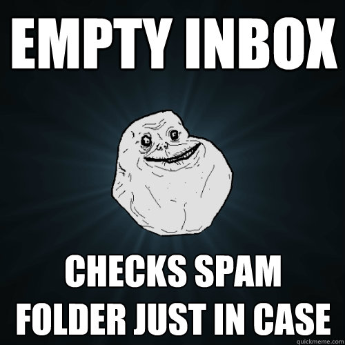 empty inbox Checks spam folder just in case  Forever Alone