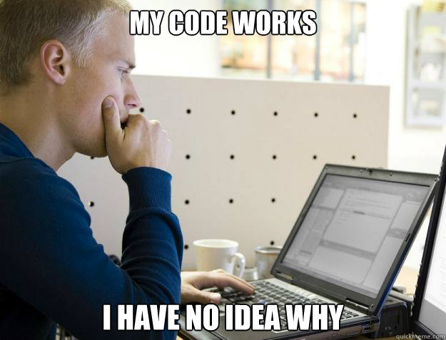 MY CODE WORKS I HAVE NO IDEA WHY - MY CODE WORKS I HAVE NO IDEA WHY  Programmer