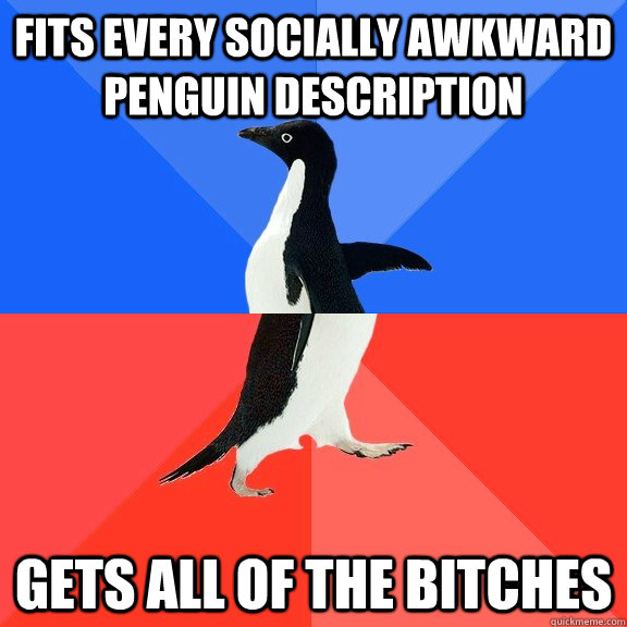 Fits every Socially Awkward Penguin Description GETS ALL OF THE BITCHES  Socially Awkward Awesome Penguin