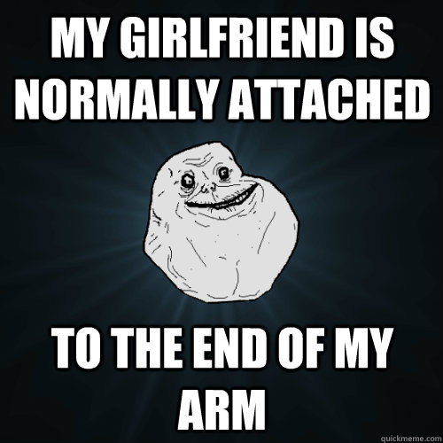 My girlfriend is normally attached To the end of my arm  Forever Alone