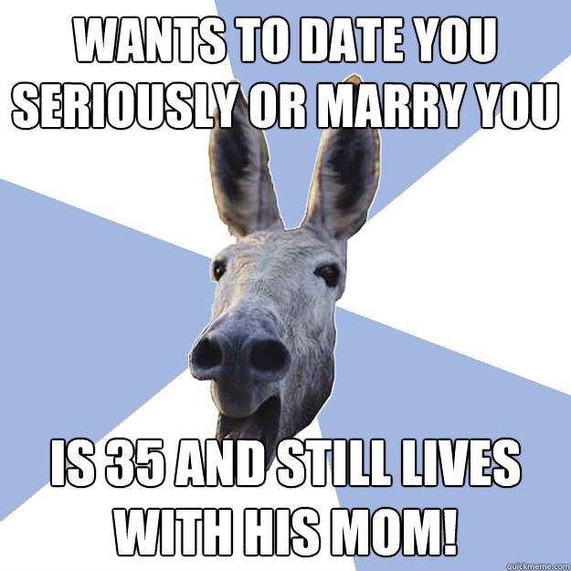 wants to date you seriously or marry you is 35 and still lives with his mom!  Jackass Boyfriend