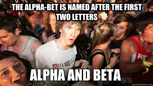 The Alpha-bet is named after the first two letters Alpha and Beta  Sudden Clarity Clarence