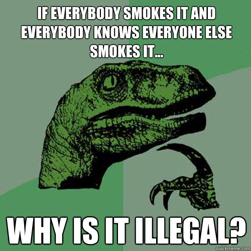 if everybody smokes it and everybody knows everyone else smokes it... why is it illegal?  Philosoraptor