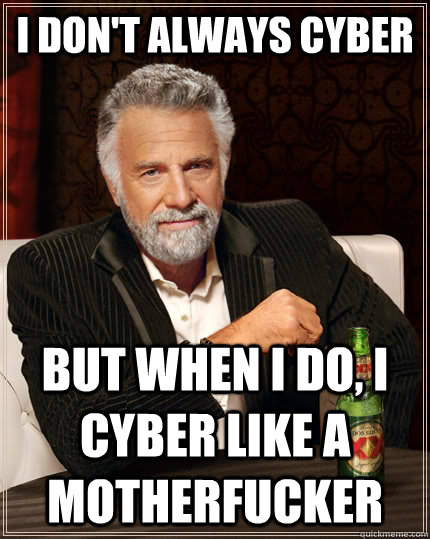 I don't always cyber But when I do, I cyber like a motherfucker  The Most Interesting Man In The World