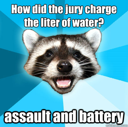 How did the jury charge the liter of water? assault and battery  Lame Pun Coon