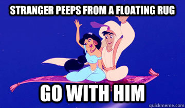 Stranger peeps from a floating rug go with him  Disney Logic