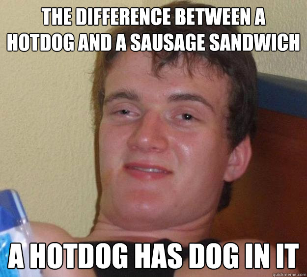 The difference between a hotdog and a sausage sandwich A hotdog has dog in it  10 Guy