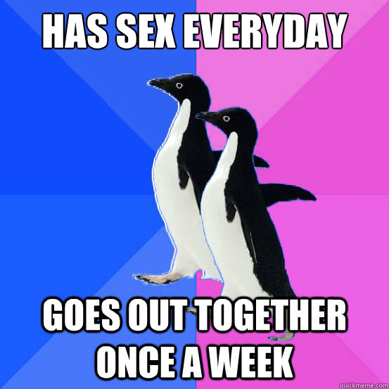 Has sex everyday Goes out together once a week  Socially Awkward Couple