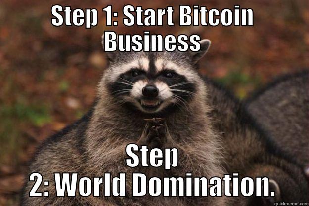 STEP 1: START BITCOIN BUSINESS STEP 2: WORLD DOMINATION. Evil Plotting Raccoon