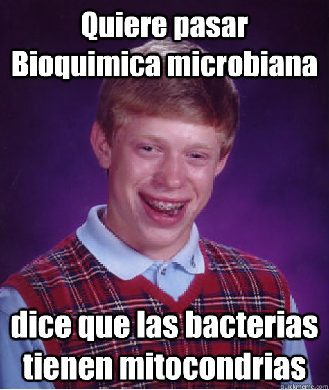 Quiere pasar Bioquimica microbiana dice que las bacterias tienen mitocondrias  Bad Luck Brian