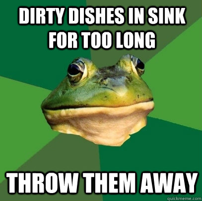 Dirty dishes in sink for too long Throw them away - Dirty dishes in sink for too long Throw them away  Foul Bachelor Frog