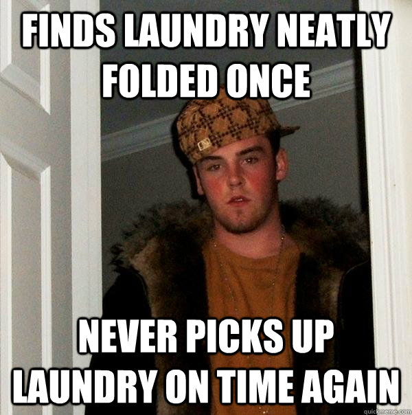 Finds laundry neatly folded once Never picks up laundry on time again - Finds laundry neatly folded once Never picks up laundry on time again  Scumbag Steve