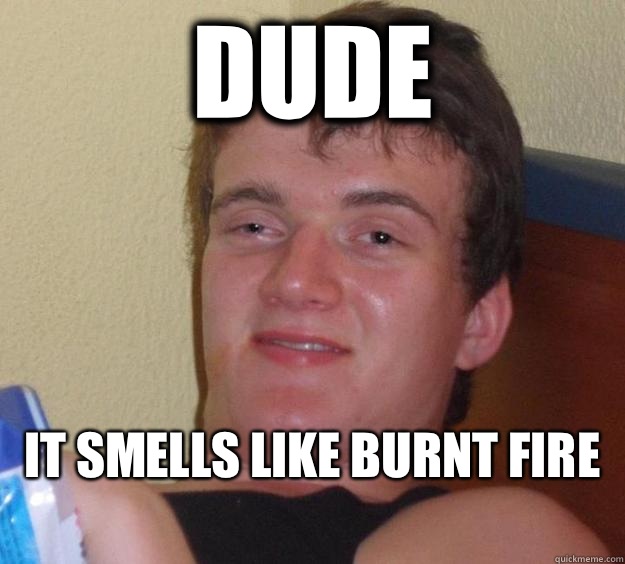 Dude It smells like burnt fire 
 - Dude It smells like burnt fire 
  10 Guy