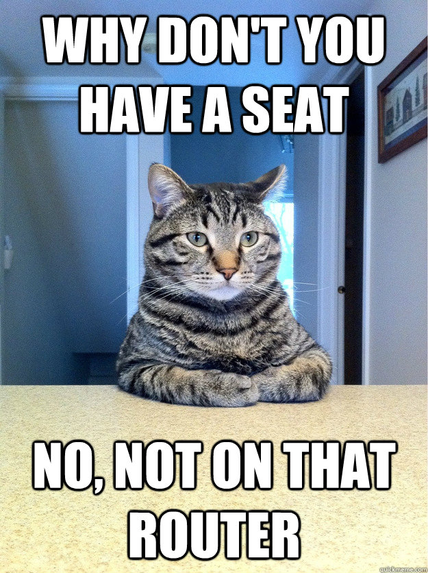 Why don't you have a seat no, not on that router  Chris Hansen Cat