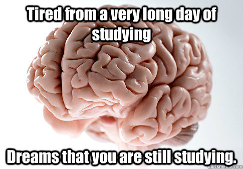 Tired from a very long day of studying Dreams that you are still studying.  Scumbag Brain