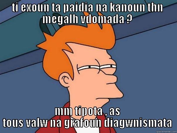 TI EXOUN TA PAIDIA NA KANOUN THN MEGALH VDOMADA ? MM TIPOTA , AS TOUS VALW NA GRAFOUN DIAGWNISMATA Futurama Fry