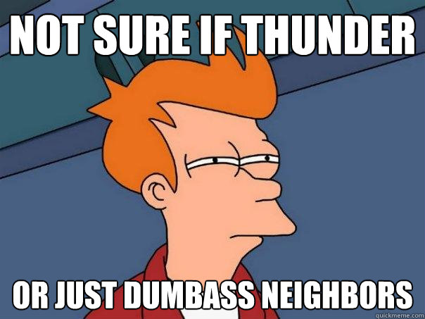 Not sure if Thunder Or just dumbass neighbors  Futurama Fry