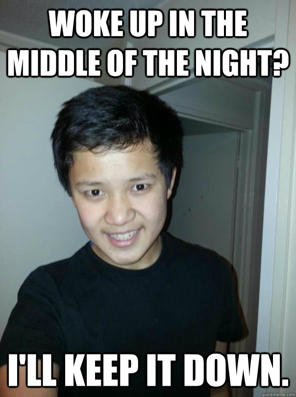 Woke up in the middle of the night? I'll keep it down. - Woke up in the middle of the night? I'll keep it down.  Unwanted Asian House Guest