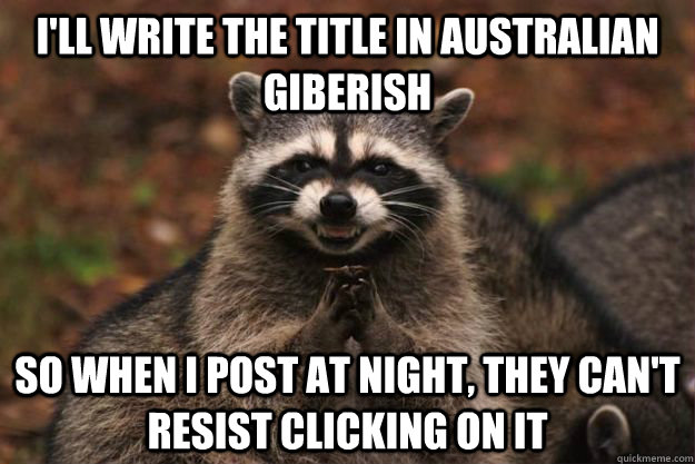 I'll write the title in Australian giberish So when i post at night, they can't resist clicking on it - I'll write the title in Australian giberish So when i post at night, they can't resist clicking on it  Evil Plotting Raccoon