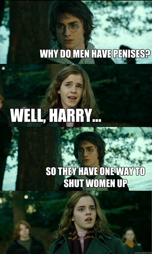 Why do men have penises? Well, Harry... so they have one way to shut women up  Horny Harry