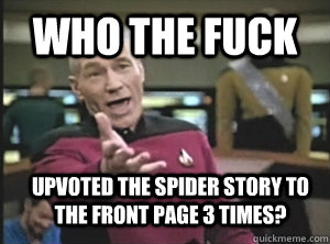 who the fuck upvoted the spider story to the front page 3 times?  Annoyed Picard