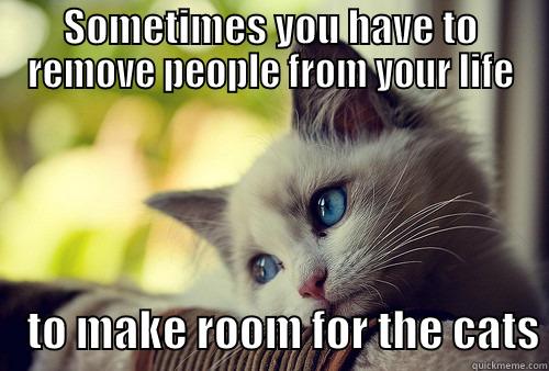 SOMETIMES YOU HAVE TO REMOVE PEOPLE FROM YOUR LIFE     TO MAKE ROOM FOR THE CATS First World Problems Cat