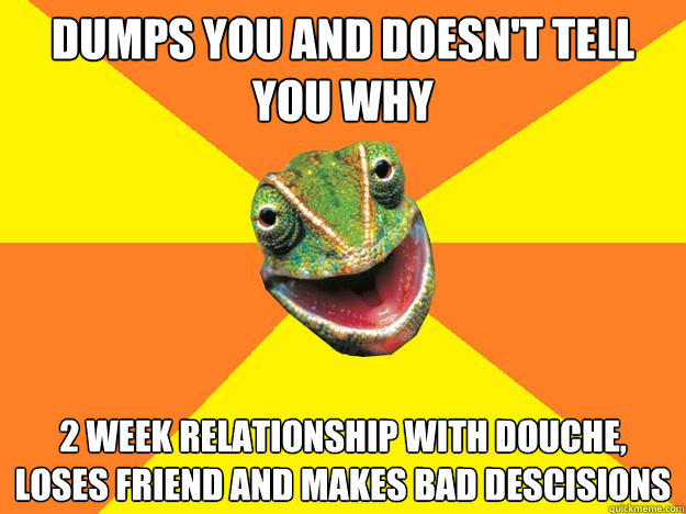 Dumps you and doesn't tell you why 2 week relationship with douche, loses friend and makes bad descisions  Karma Chameleon