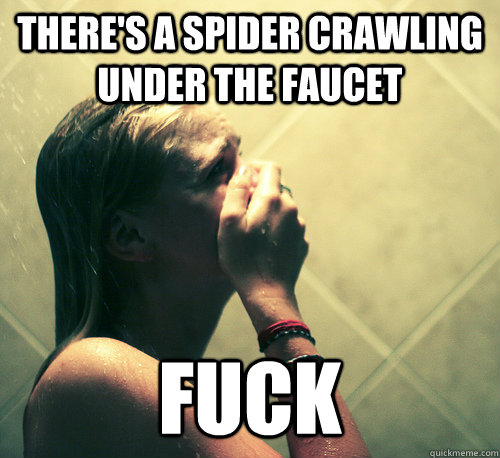 There's a spider crawling under the faucet fuck  Shower Mistake