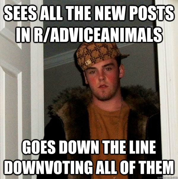 Sees all the new posts in r/adviceanimals goes down the line downvoting all of them  Scumbag Steve