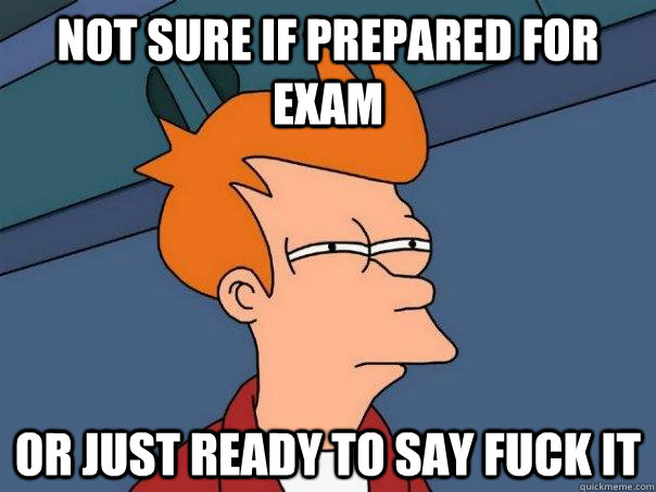 Not sure if prepared for Exam or just ready to say fuck it  Futurama Fry