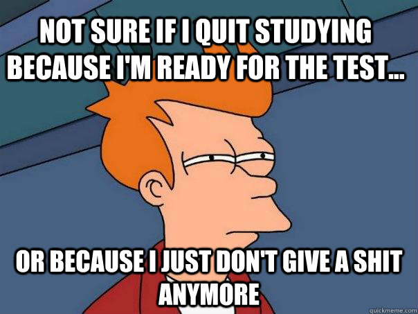 Not sure if I quit studying because I'm ready for the test... or because i just don't give a shit anymore  Futurama Fry