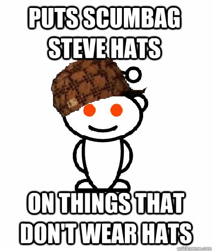 Puts Scumbag Steve Hats  On things that Don't wear hats  Scumbag Reddit