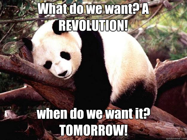 What do we want? A REVOLUTION! when do we want it? TOMORROW!  Procrastination Panda