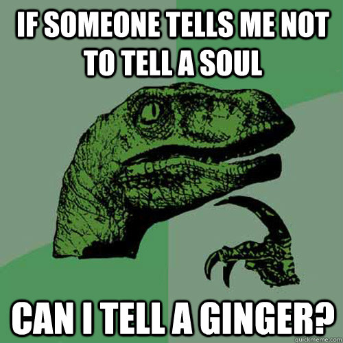 if someone tells me not to tell a soul can i tell a ginger?  Philosoraptor